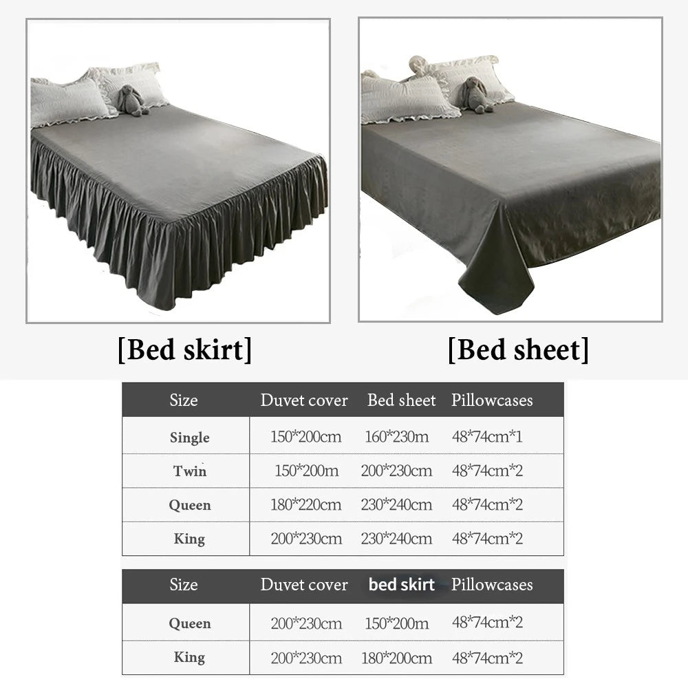 Ihomed Pink Ruffled Seersucker Duvet Cover Set 3/4pcs Soft Lightweight Down Alternative Grey Bedding Set with Bed Skirt and Pillowcases