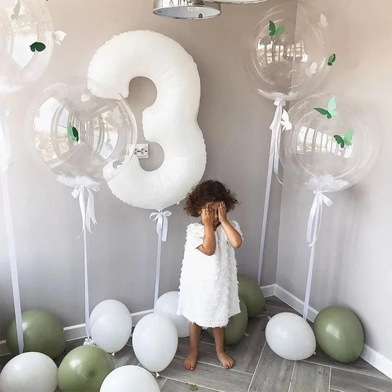 Ihomed 19pcs 40inch White Retro Green Number Foil Balloons Happy Birthday Party Decorations Kids Boy Girl 1 2 3 4 5 6 7 8 9 Year Old