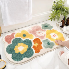 Ihomed Flowers Tufting Bathroom Mat Soft Fluffy Rug Bedroom Bedside Carpet Doormat Floor Anti Slip Pad Aesthetic Home Room Decor