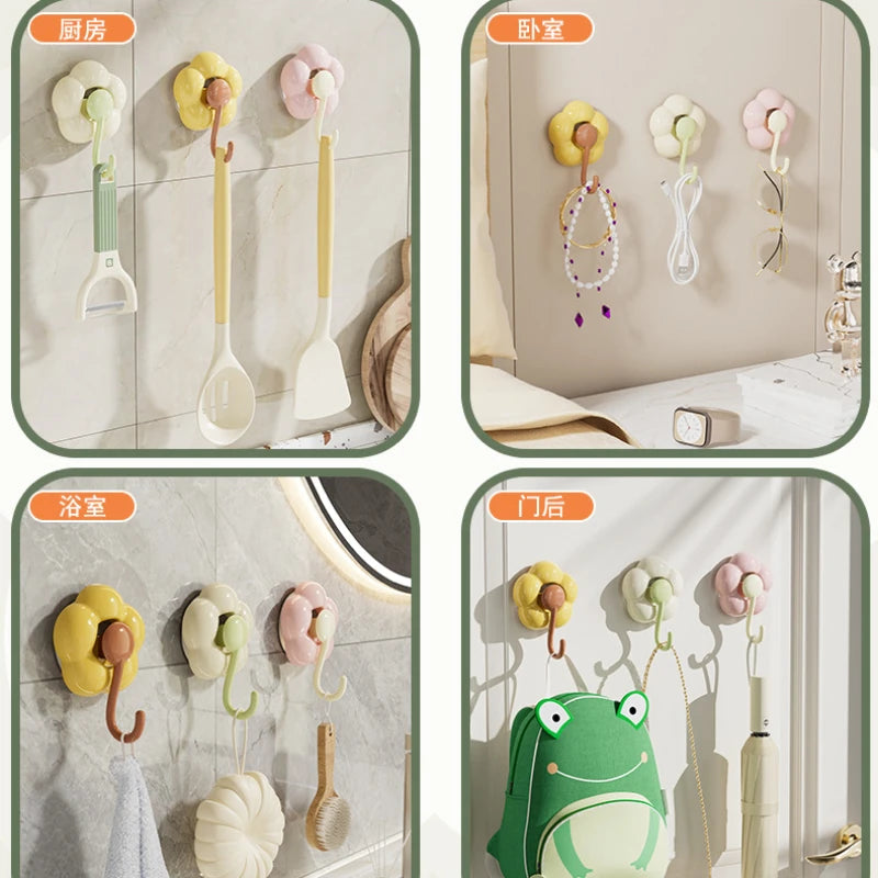 Ihomed Creative Punch-free Flower Suction Cup Hook Multi-functional Bathroom Kitchen Reusable Traceless Hook Powerful Storage Rack