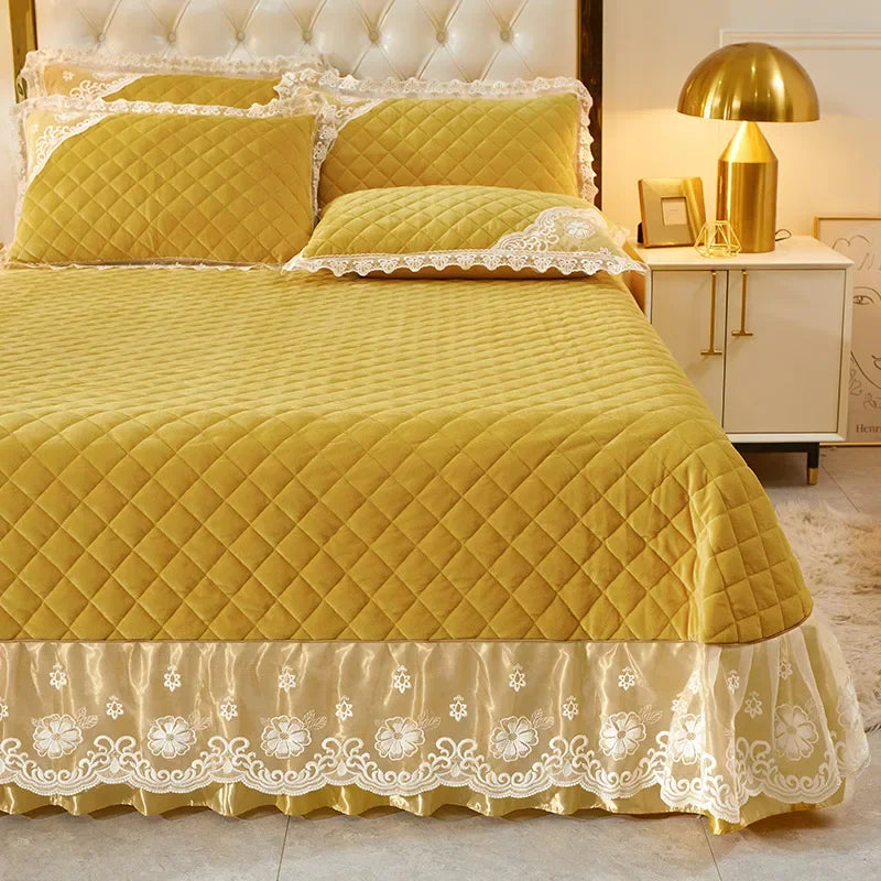 Ihomed Velvet bed cover home Linens room decor Lace Stitch Double duvet Plaid Bedspread on the bed blanket Bedspreads Couple bed sheet