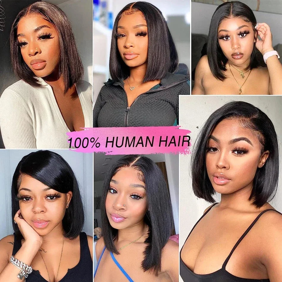 Ihomed Glueless Brazilian Straight Wig Short Bob Wig 13x4 Lace Frontal Human Hair Wigs for Women Natural Pelucas De Cabello 100% Humano