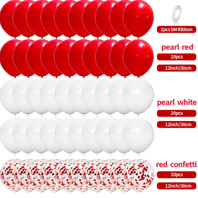 Ihomed 62pcs 12inch Red White Confetti Latex Balloons Birthday Wedding Party Decorations Kids Adult Boy Girl Anniversary Decor Supplies