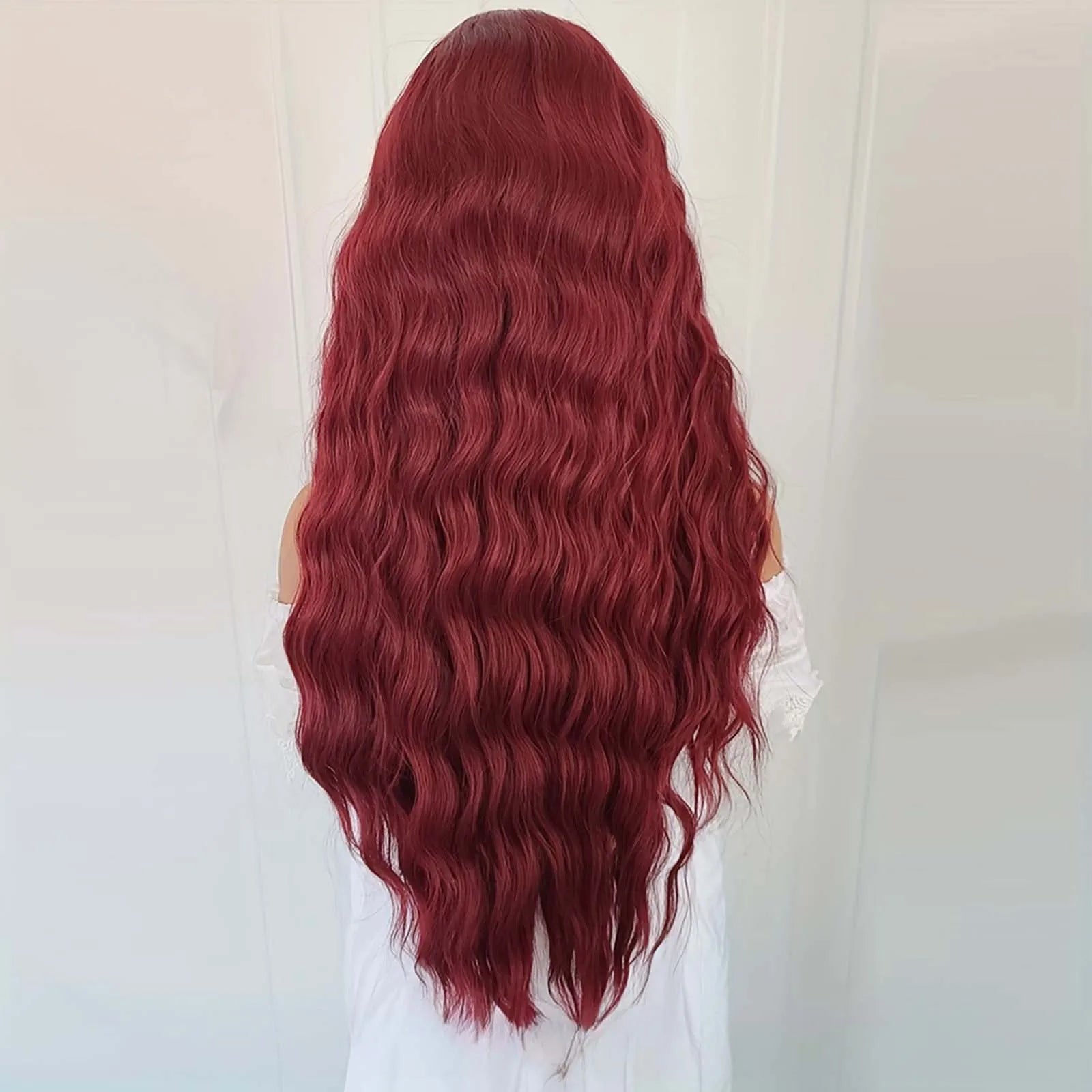 Ihomed Burgundy Wig Long Curly Synthetic Lace Front Wig Natural Wavy Deep Wave Dark Red Colored Hair 13X4 Frontal Wigs for Women Party