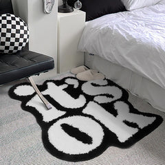 Ihomed Nordic Letters Rug Tufting Fluffy Bedroom Mat Area Carpet Black White Floor Tidy Pad Bathmat Doormat Home Room Decor 70x80cm