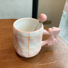 Ihomed Girlfriend Butterfly Knot Mug Cute High-end Beauty Ceramic Water Cup With Lid Spoon Couple Kitchen Home Coffee Breakfast Cups