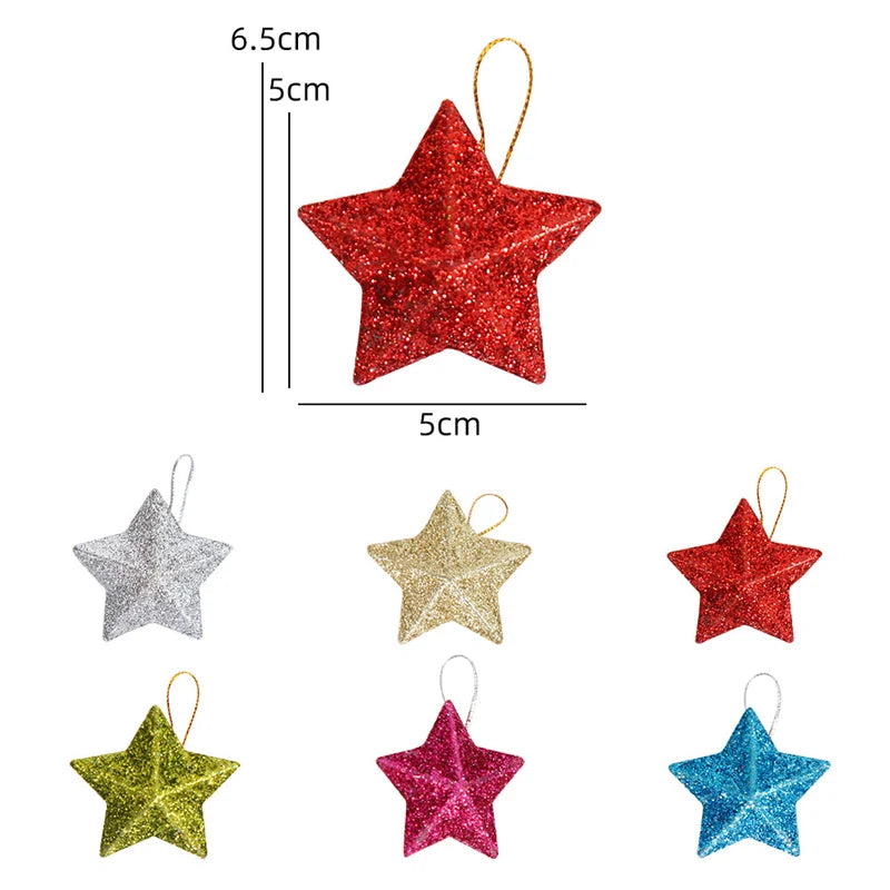 Ihomed Gold Glitter Star Ornaments Christmas Tree Hanging Pendant 2024 Christmas Decorations for Home Navidad New Year Party DIY Gift