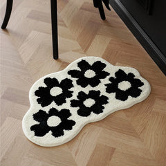 Ihomed Tufting Moon View Bedroom Carpet Black White Floral Bathroom Mat Soft Rug Bathmat Floor Tidy Pad Aesthetic Home Room Decor