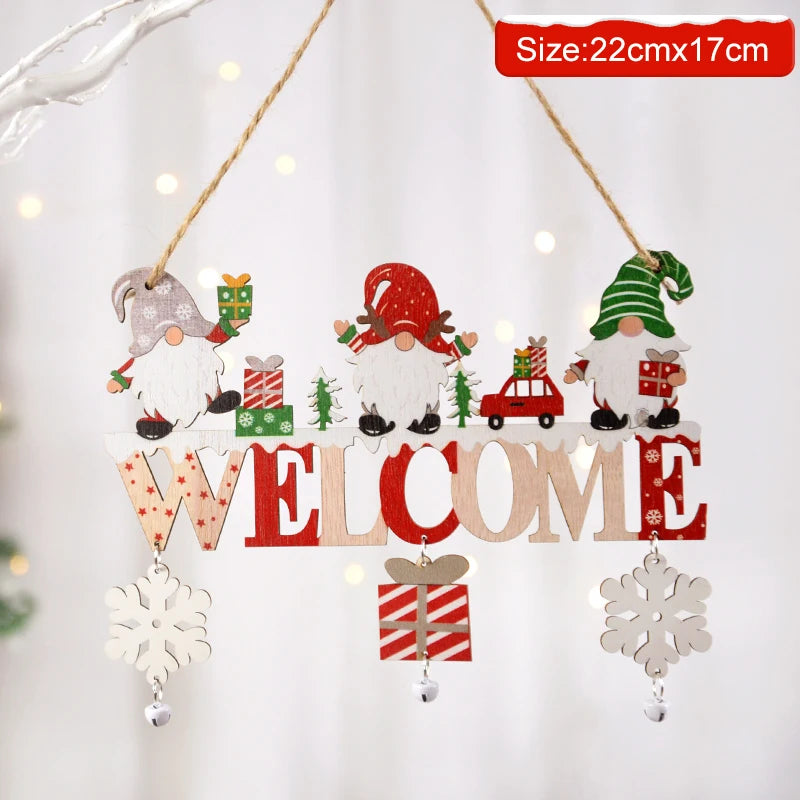 Ihomed Gnome Santa Claus Wooden Hanging Ornament 2024 Merry Christmas Decoration for Home Door Xmas Tree Pendants Navidad New Year 2025