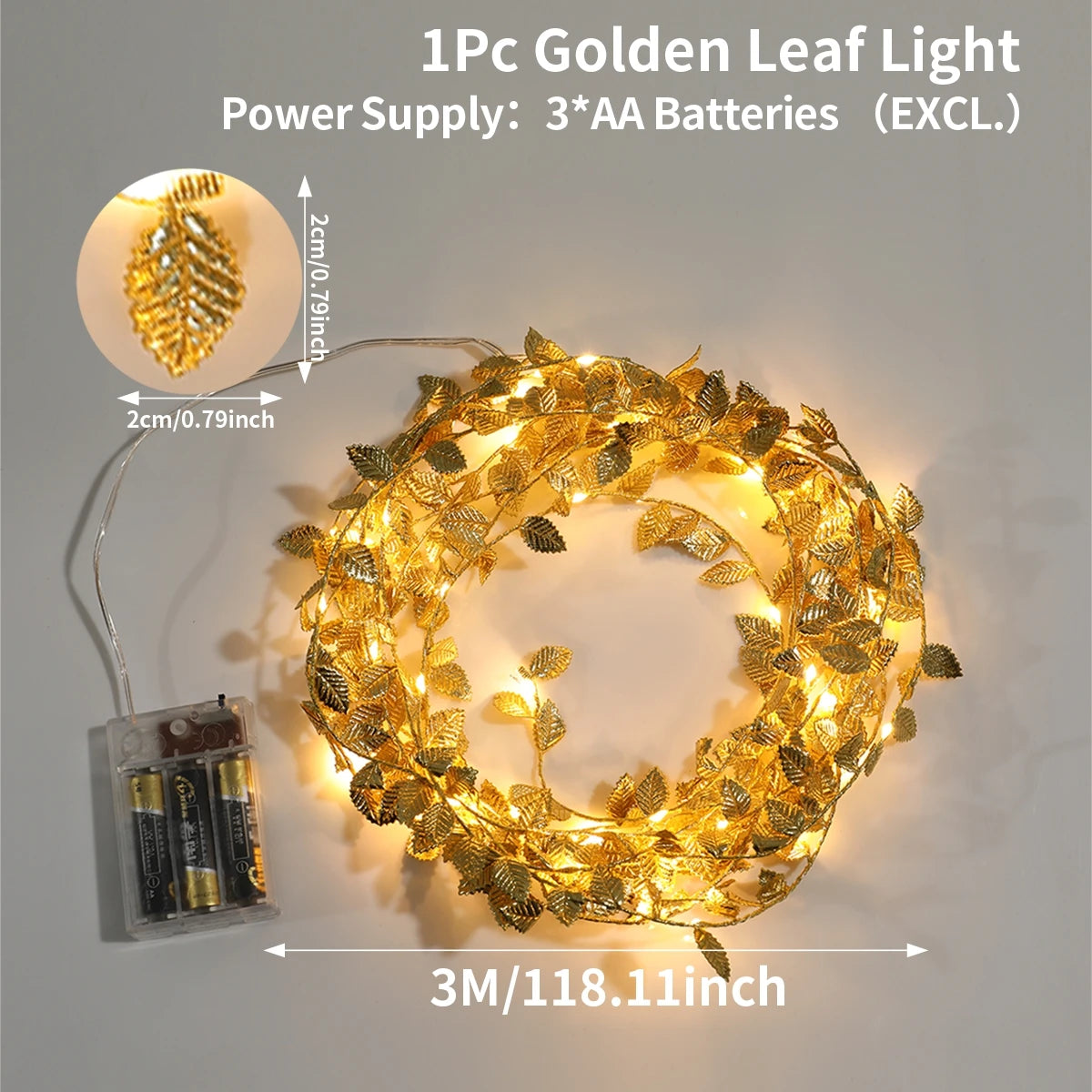 Ihomed Flower Christmas Gold Leaf String Lights Artificial Vine Fairy Lights Battery Powered Christmas Tree Garland Light for Weeding Home Decor