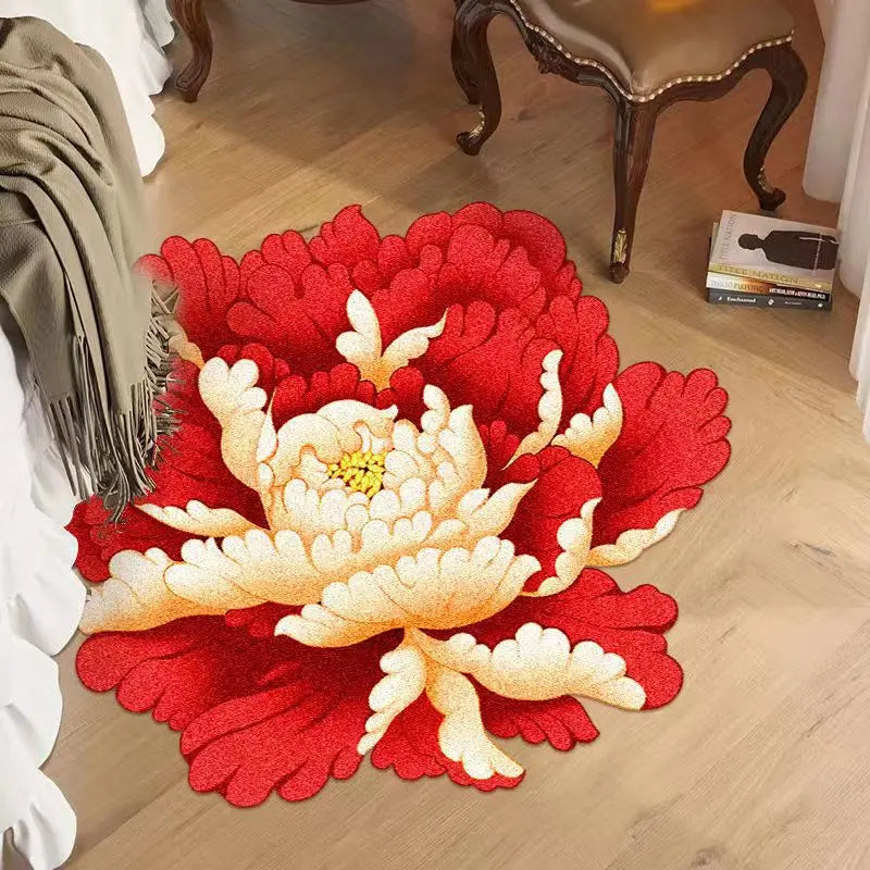 Ihomed 3D Golden Diamond Velvet Irregular Flower Carpet Living Room Decoration Balcony Bedroom Mat Bedroom Bedside Rug Room Decor