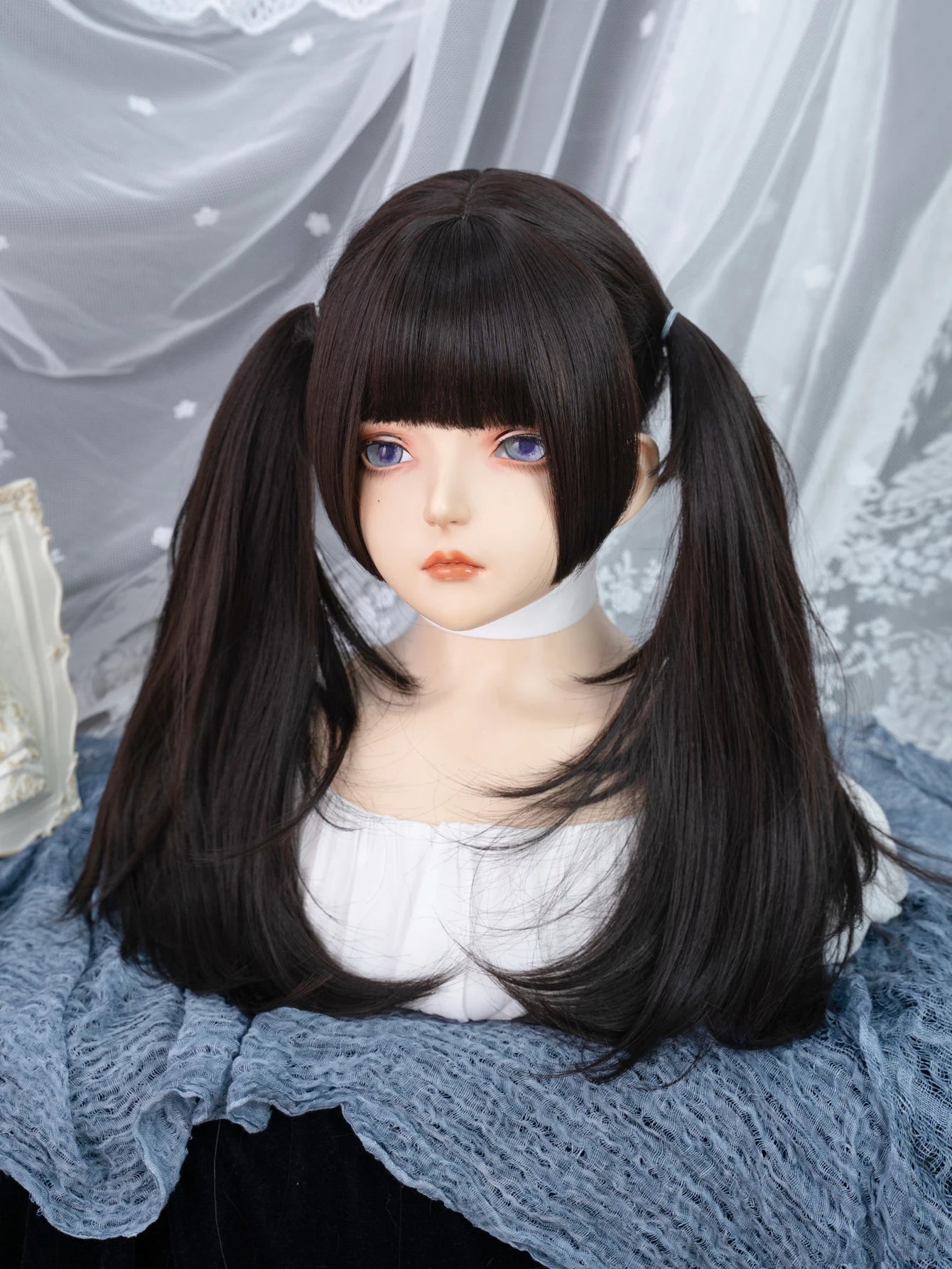 Ihomed 22Inch Black Color Hime Cut Synthetic Wigs with Bang Long Natural Straight Hair Wig for Women Daily Use Cosplay Heat Resistant