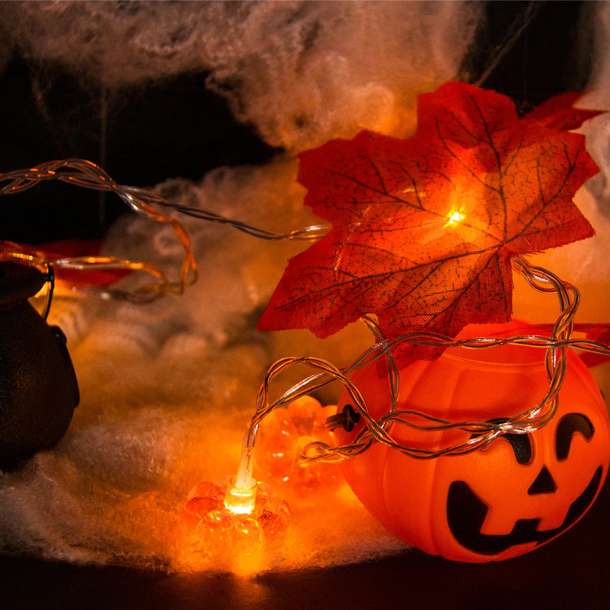 Ihomed Artificial Autumn Maple Leaves Pumpkin Garland LED Fairy String Light Christmas Thanksgiving Decoration DIY Halloween Party Home