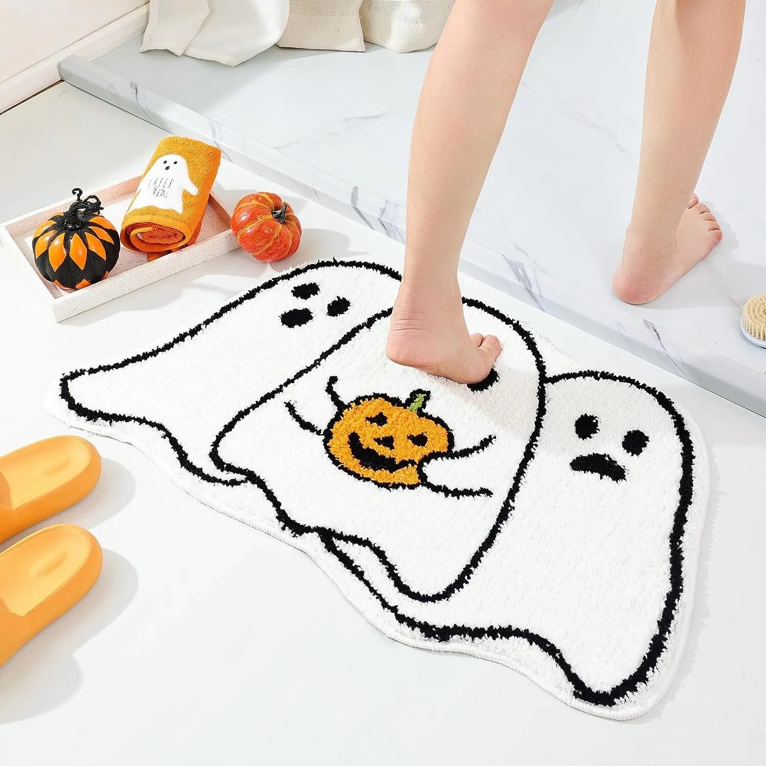 Ihomed Cute Ghost Rug, Fun Home Decoration, Pumpkin Rug, Ghost Accent Rug, Spooky House Decor,Halloween Gift Ideas