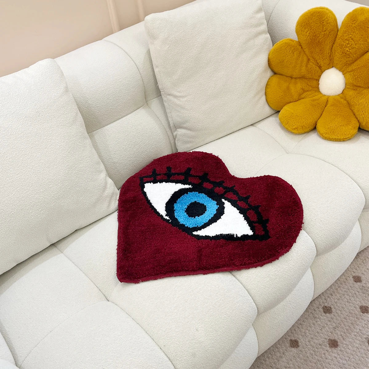 Ihomed Red and Blue Heart Shape Eye Tufting Rug Soft Fluffy Cute Animal Mat Bunny Carpet Bedroom Floor Anti Slip Pad Home Kids Room