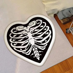 Ihomed  Heart-Shaped Black And White Skull Carpet Personality Decoration Bedroom Rugs Bathroom Non-Slip Small Floor Mat Home Decoration