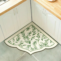 Ihomed Chinese Kitchen Corner Carpet Floral Leaf PVC Rug Fan-shaped Irregular Door Mat Retro Elegant Water-absorbing Floor Mat Alfombra