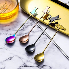 Ihomed Coffee Spoon Lovely Cute Cat Shape Teaspoon Dessert Snack Scoop Ice Cream Mini Spoons Kitchen ToolsTableware 304 Metal