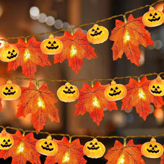 Ihomed Artificial Autumn Maple Leaves Pumpkin Garland LED Fairy String Light Christmas Thanksgiving Decoration DIY Halloween Party Home