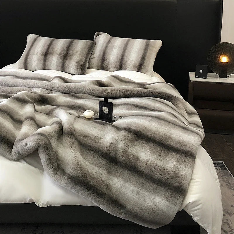 Ihomed Faux Fur winter Blanket thickened home decorations plush Bedspread on the bed plaid Mink hair sofa blankets for New year's decor