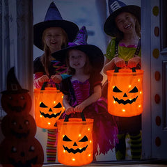 Ihomed LED Light Halloween Trick or Treat Bucket Pumpkin Candy Bags Collapsible Halloween Basket for Thanksgiving Party Gift Basket