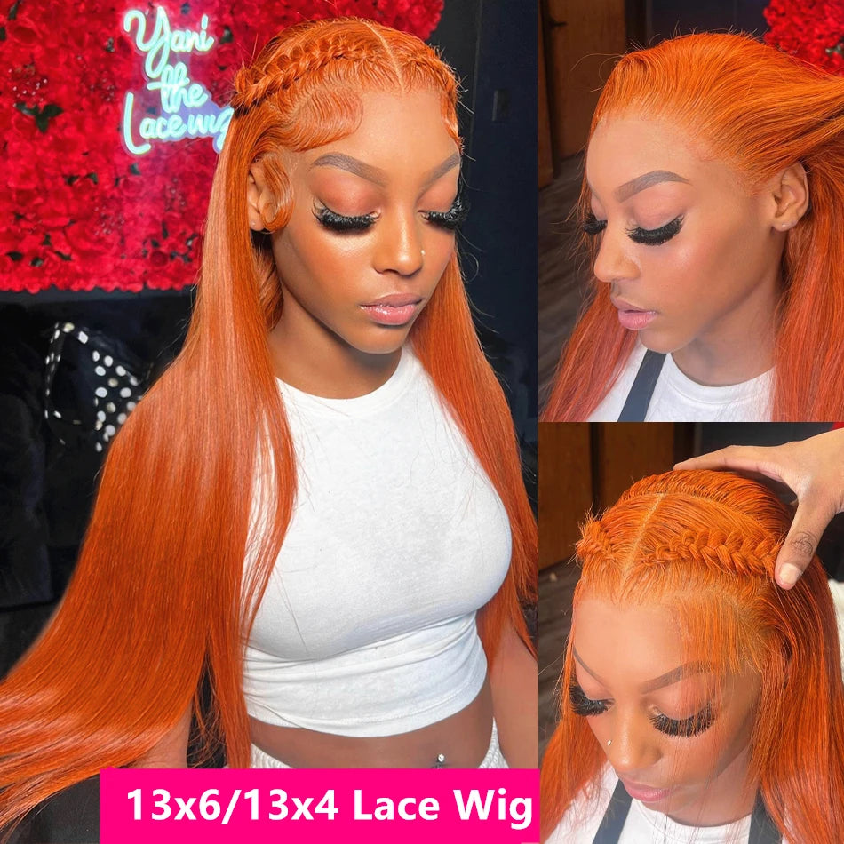 Ihomed 36 Inch Orange Ginger 13x6 Hd Lace Frontal Wigs Human Hair 13X4 Straight Lace Front Wigs Human Hair 100% Colored Wigs For Women