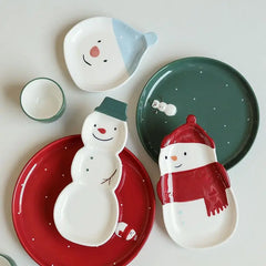 Ihomed Hand Painted Christmas Tableware Ceramic Dinner Plate Cute Cartoon Snowman Plate Dim Sum Breakfast Plates Kitchen Acceesories