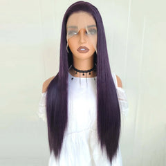 Ihomed Purple Wig Long Straight Synthetic Lace Front Wig Glueless Ready to Wear Dark Purple Hair Frontal Wigs for Women Party Cosplay