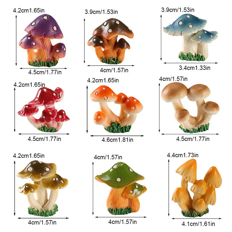 Ihomed Simulation Mushroom Miniatures Fairy Garden Moss Terrarium Resin Crafts Decorations Garden Artificial Bonsai Landscape Ornaments