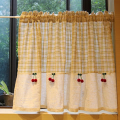 Ihomed Curtain Cotton Hemp Cherry Printing Coffee Shop Office Cabinet Furniture Bookcase Small Short Curtains Kitchen Home Decoration