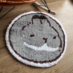 Ihomed Tufting Round Rabbit Bathroom Mat Fluffy Flocking Bathmat Tub Side Rug Pet Carpet Floor Anti Slip Doormat Home Nursery Decor