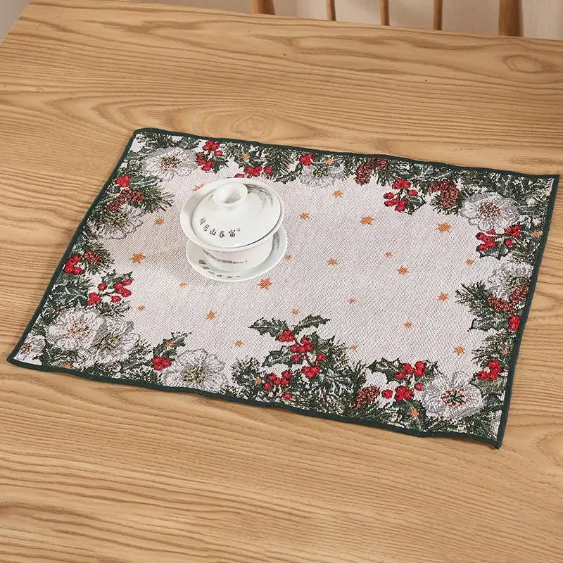 Ihomed Christmas Placemat Dining Mat Jacquard Insulation Kitchen Table Decoration Home Restaurant Western Food Mat Christmas Supplies