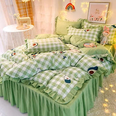 Ihomed Fruit Bedding Sets Bed Skirt Set Duvet Cover Double Full Queen Quilt Cover Bedclothes Bed Linen Avocado Duvet Cover Sets