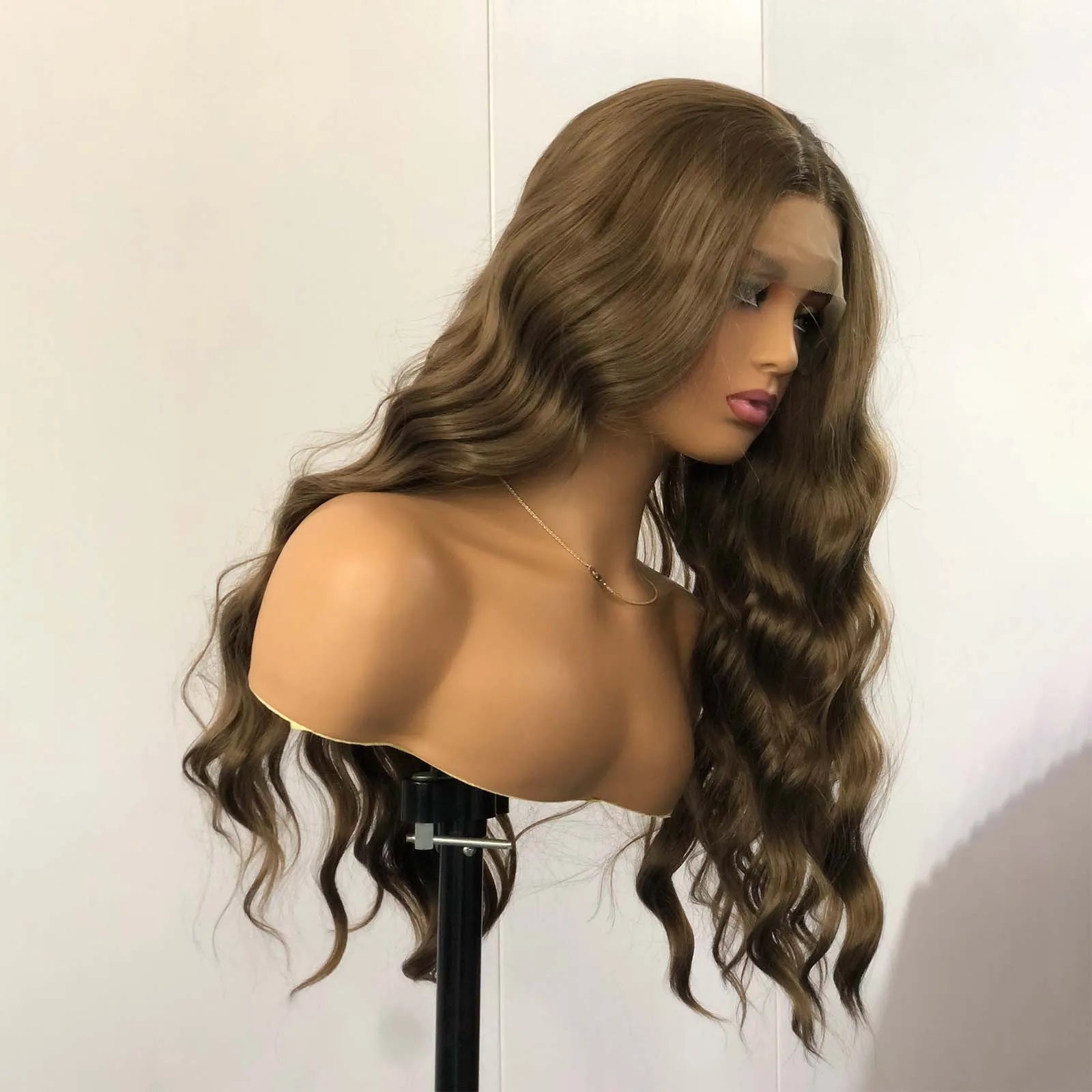 Ihomed Brown Wig Synthetic Lace Wig Honey Brown Wavy Wig Long Brown Lace Front Wig Glueless Hair Wig Dark Brown Wigs for Women Fashion