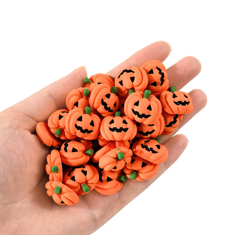 Ihomed 20/10Pcs Halloween Resin Pumpkin Miniatures Mini Flatback Charms Pumpkin Halloween Party Home Table Decoration DIY Crafts Gift