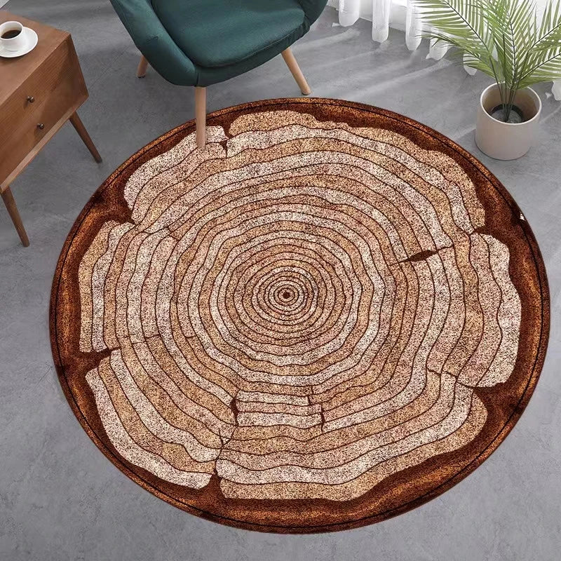 Ihomed 3D Wooden Grain Carpet Round Annual Rings Living Room Area Rug Kids Bedroom Play Rug Chair Mat Doorway Rugs Non-Slip Bath Mat