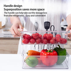 Ihomed 1pc Refrigerator Organizer Bins Stackable Fridge Food Storage Box With Handle Clear Plastic Pantry Food Freezer Organizer Tool