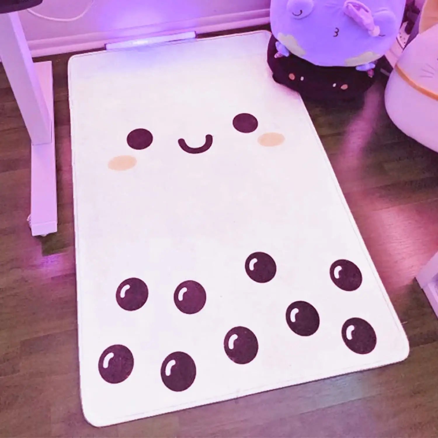 Ihomed Boba Rectangular Room Area Rug Living Room Bedroom Non-slip Decor Soft Flannel Home Carpet Cute Bubble Tea Dessert Cartoon