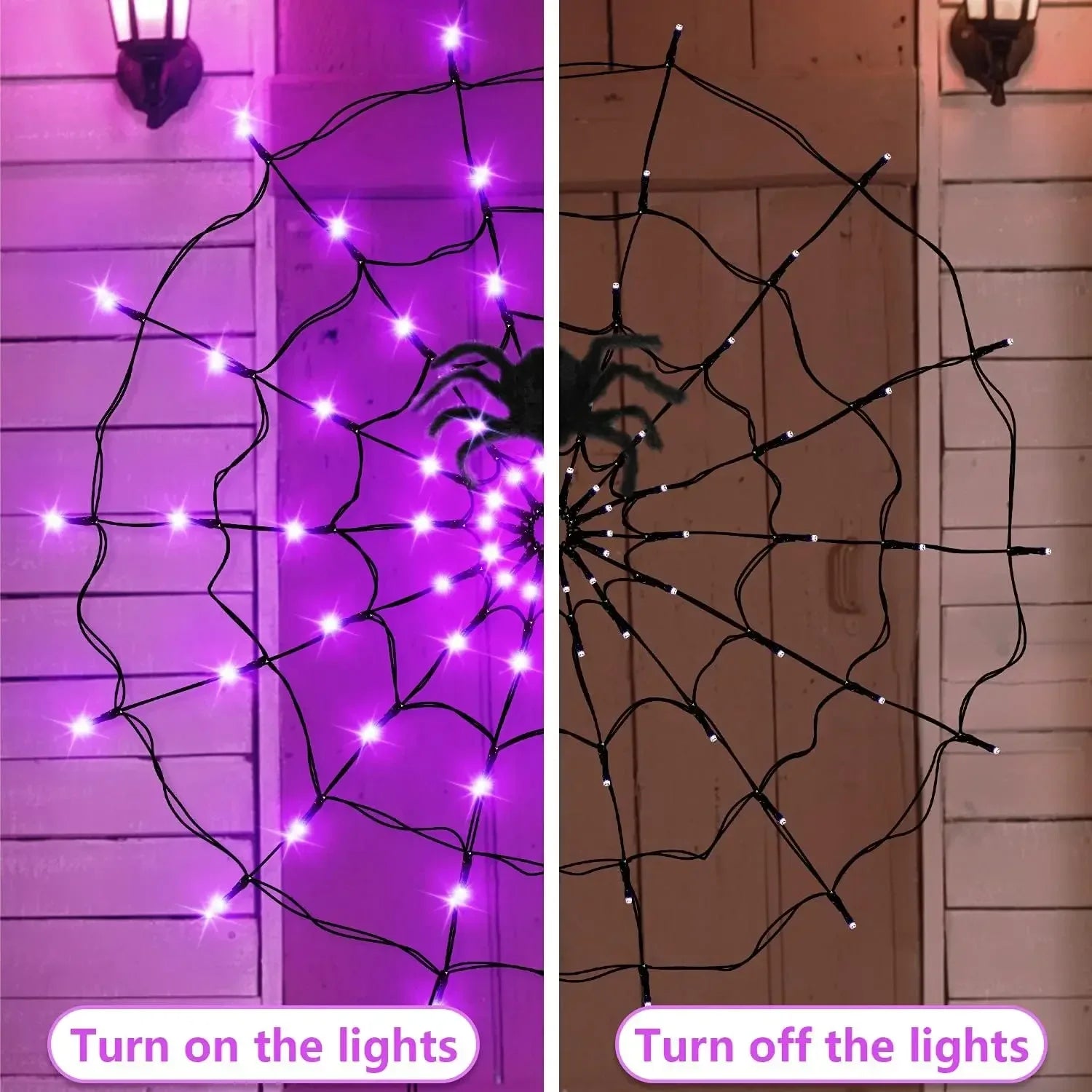 Ihomed Halloween Party Decoration Ambient Lights Orange Purple Halloween Spider Web Lights Decoration Outdoor Indoor Halloween Lights