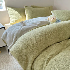 Ihomed AB Side Lamb Cashmere and Flannel Fleece Bedding Set, Velvet Duvet Cover, Warm Flat Sheet, Home Linens, Twin Queen