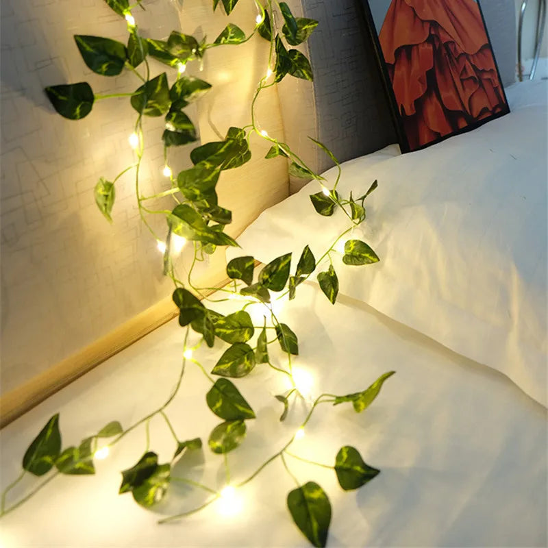 Ihomed Flower Green Leaf String Lights Artificial Vine Fairy Lights Battery Powered Christmas Tree Garland Light for Weeding Home Decor