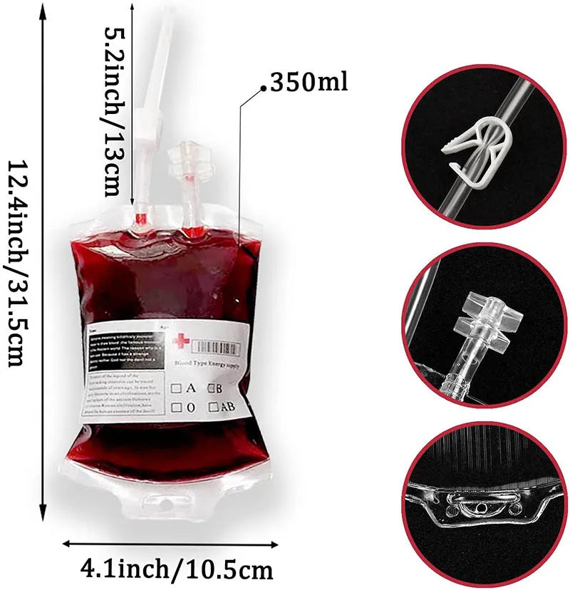 Ihomed 10pcs/lot 350ml Halloween Blood Bag For Drinks PVC Drink Pouches Vampire Theme Party Props Horror Halloween Party Accessories