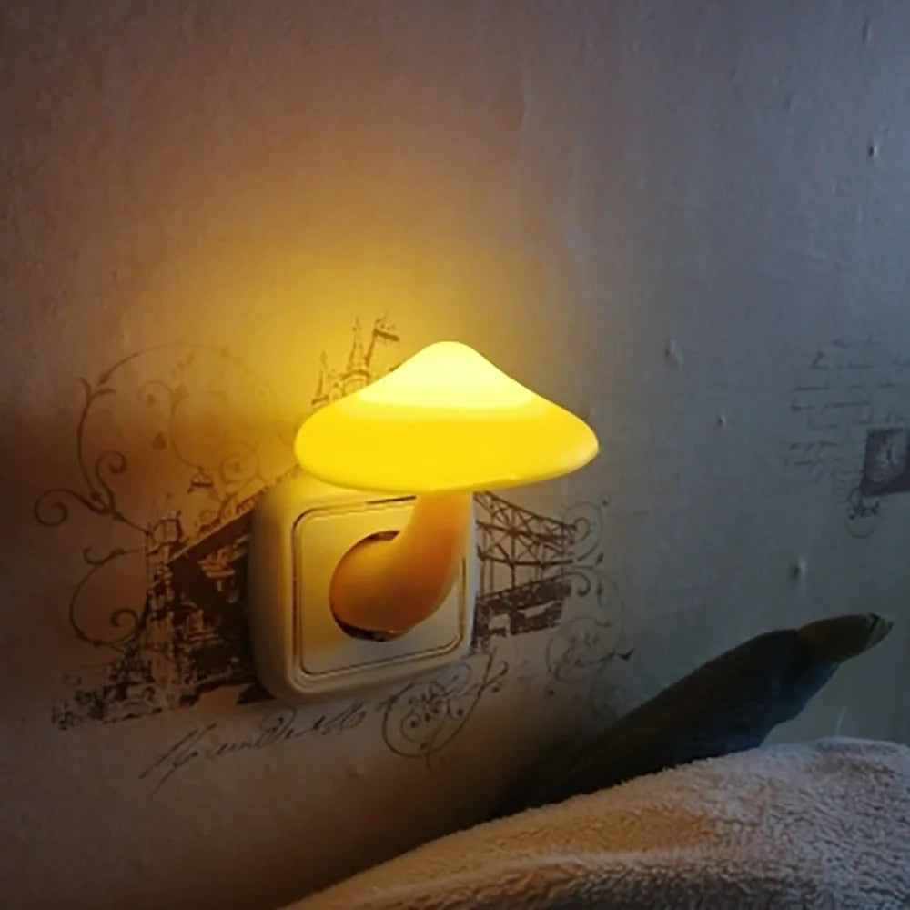 Ihomed Bedroom Led Night Light Mushroom Wall Socket Lamp Eu Us Plug Warm White Light-control Sensor Bedroom Light Home Decoration