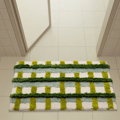 Ihomed Tufting Checks Bathmat Chic Bathroom Rug Soft Fluffy Geometric Mat Carpet Floor Anti Slip Pad Aesthetic Home Room Green Decor