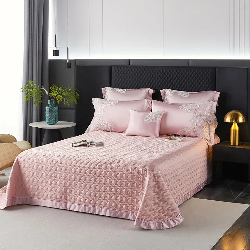 Ihomed High end Hotel Wedding Bedding Set Bed Linen Duvet Cover Set With Embroidery 600 Thread Long Staple Cotton Pink Princess 3/4 PCS