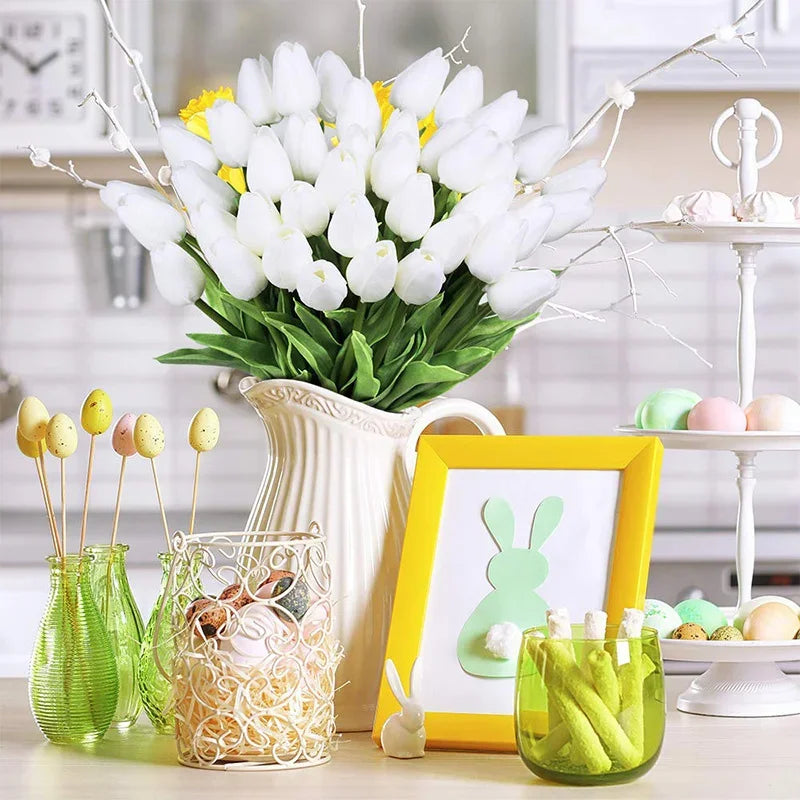 Ihomed 5PCS 35CM Artificial Tulip Flower Bouquet Home Garden Decoration Flowers for Wedding Ceremony Decor Mother's Day Gift Bouquet