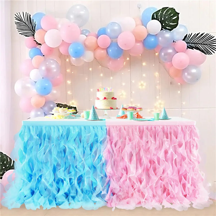 Ihomed Fashion Tulle Ruffle Curly Table Skirts Table Cloth for Kids' Birthday Party Wedding Decoration Tablecloth Christmas Decorations