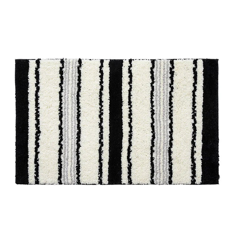 Ihomed Tufting Black White Bathroom Mat Soft Geometric Stripe Bathmat Carpet Living Area Pad Anti-slip Tidy Rug Home Room Decor