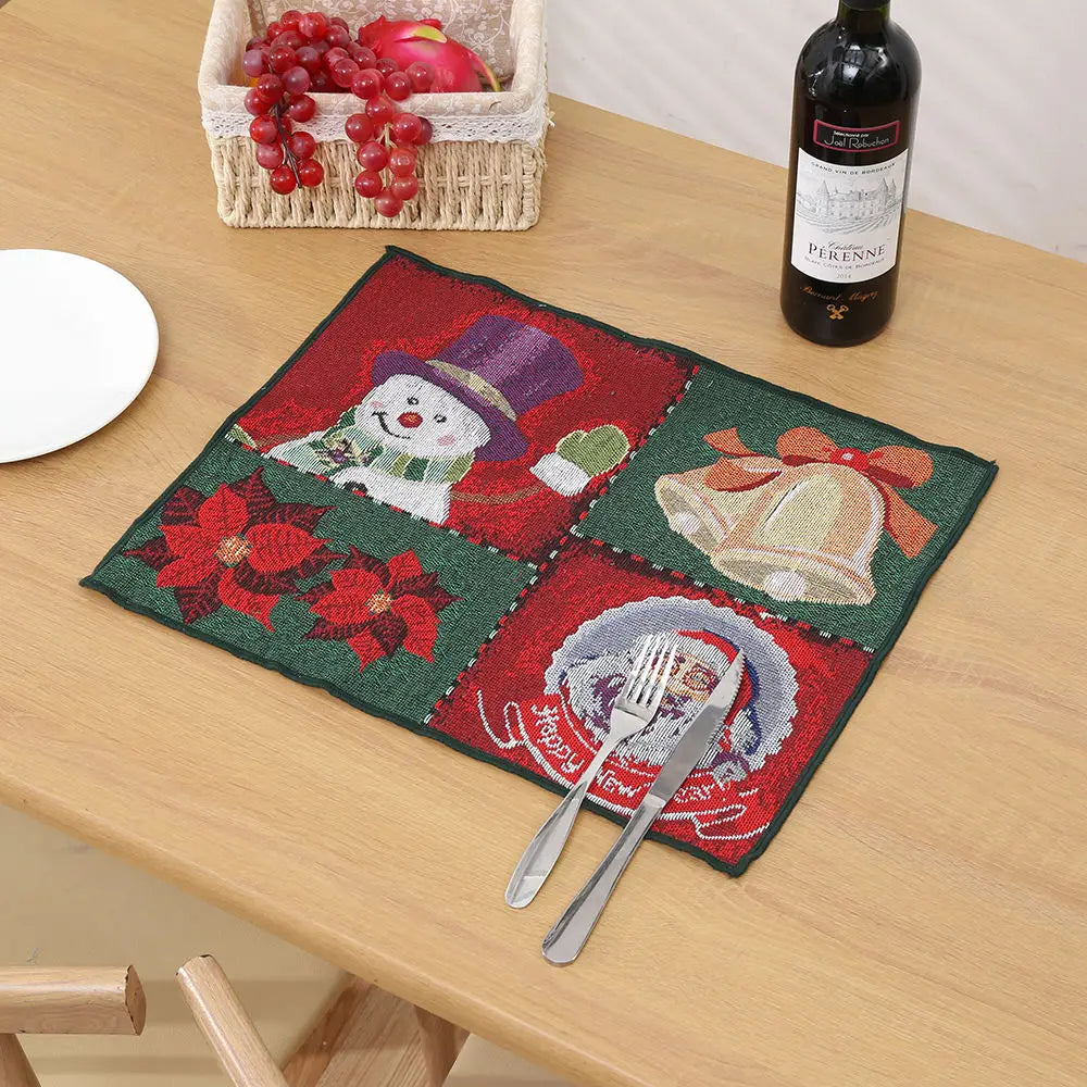 Ihomed Christmas Placemat Dining Mat Jacquard Insulation Kitchen Table Decoration Home Restaurant Western Food Mat Christmas Supplies