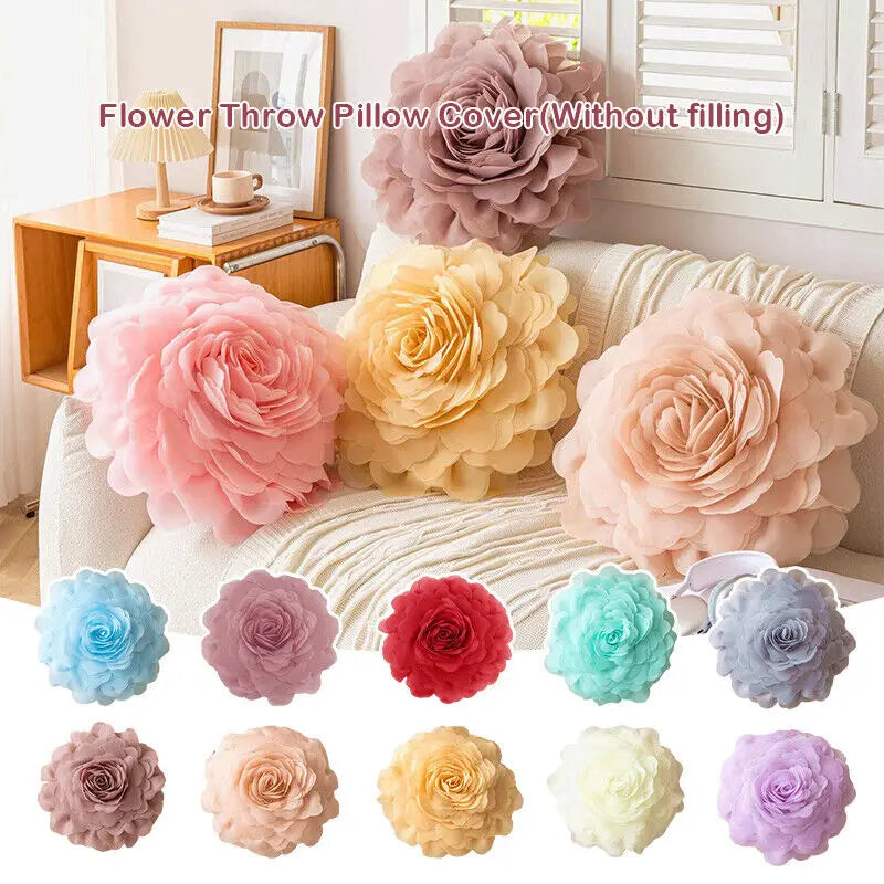 Ihomed 55x55cm Cushion Case Luxury Handmade Flower Rose Tulle 3D Pillow Cover Sofa Pillowcase Home Decoration (Without Filling)